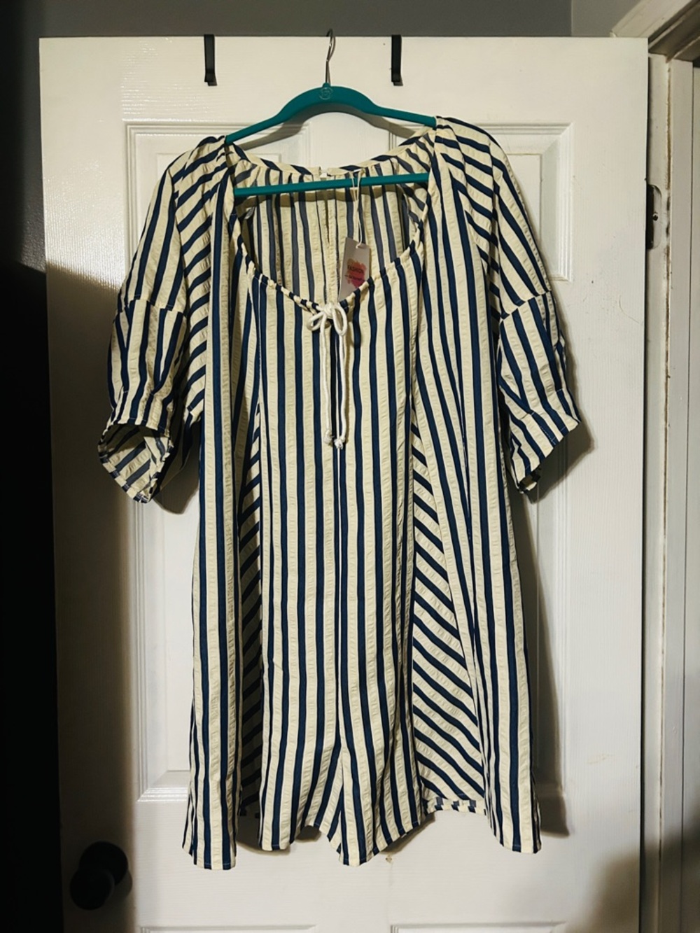 Striped Navy & Cream Romper with Tie